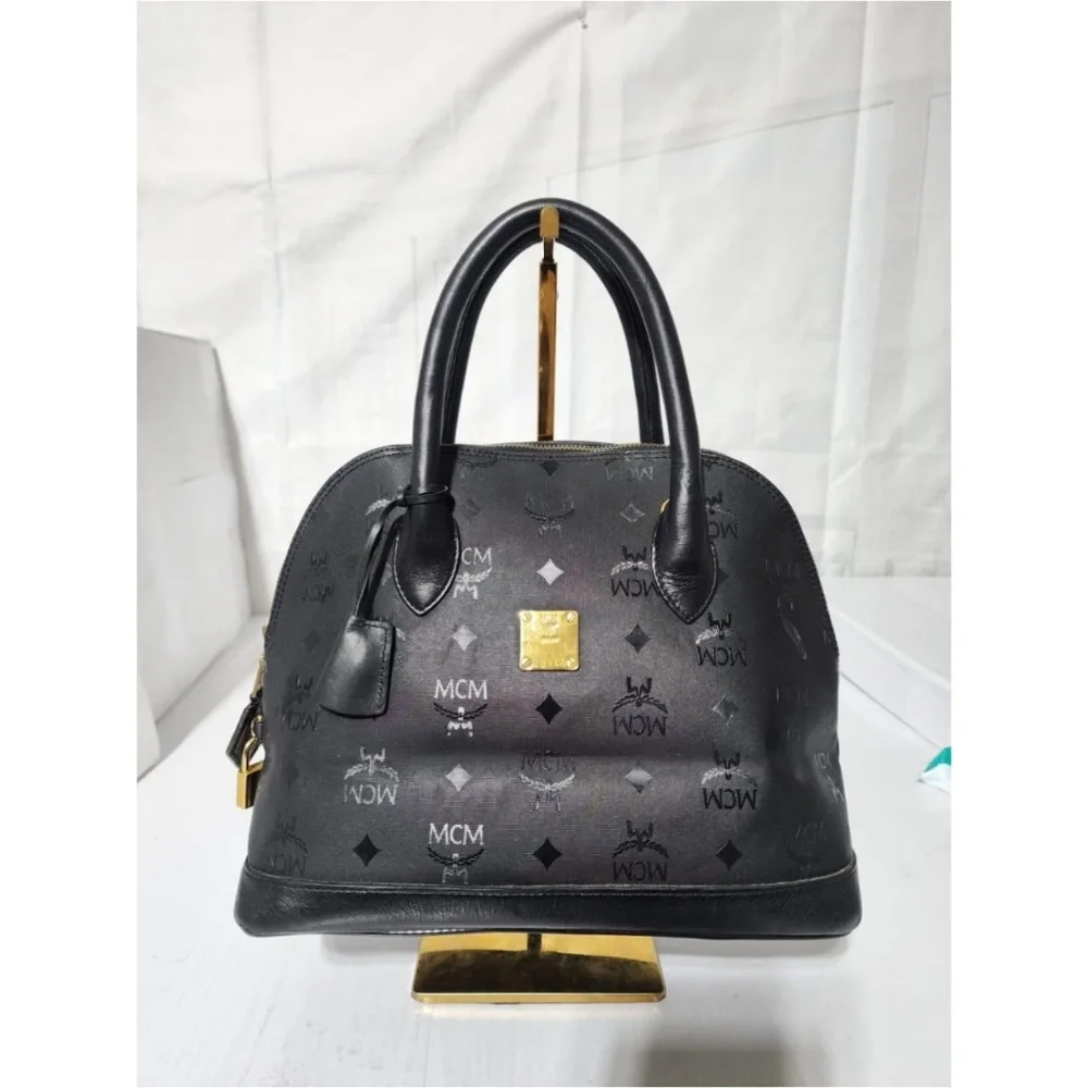 Authentic MCM Visestos Nylon Dome Satchel Bag Black